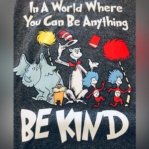 Dr. Seuss 'Be Kind' Adult Graphic Long Sleeve Tee Charcoal Heather Grey XXL NEW